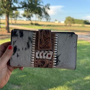 Cowhide Wallet with Card Motif